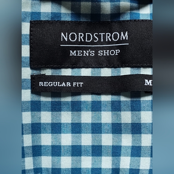 Nordstrom Men's Shop | Blue Checkered Gingham Short Sleeve Button Down | Medium - Picture 3 of 5